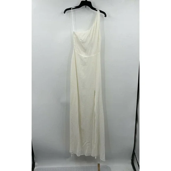 Reformation Evelyn One Shoulder Dress Ivory Size 2 Chiffon Front Slit Dress - Picture 1 of 7